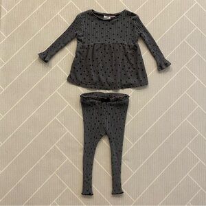 Zara Ribbed polkadot Gray matching set girl's size 2-3Y